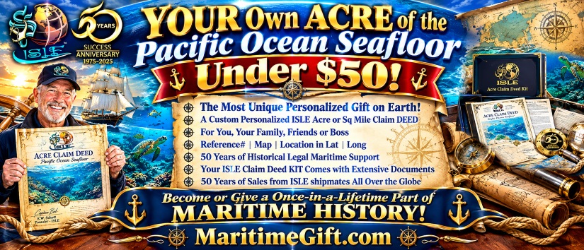 Personalized Unusual Gifts ACRE of pacific Ocean Seafloor Claim Deed Kit Under $50